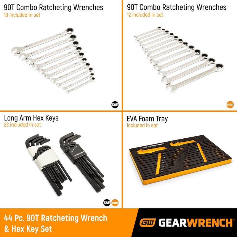 GEARWRENCH 44 Piece 90-Tooth SAE/Metric Ratcheting Wrench and Hex Key Set - 86528 - Image 2