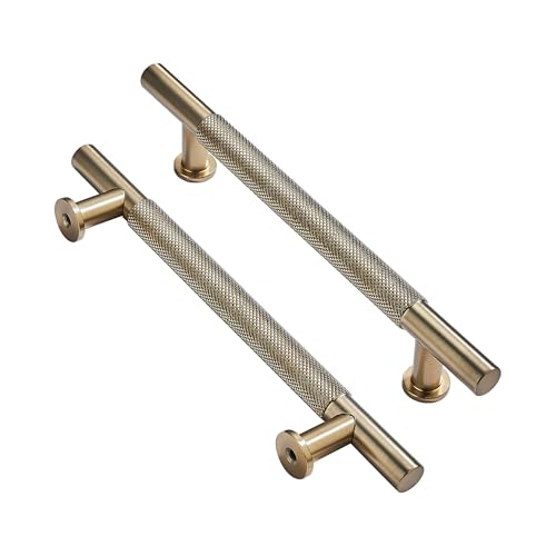 khtumeware 10 Pack 8 Inch203mm Drawer Handles Knurled Brushed Brass Cabinet Pulls Drawer Pulls Kitchen Hardware Kitchen Handles for Cabinets Cupboard Handles - Image 1