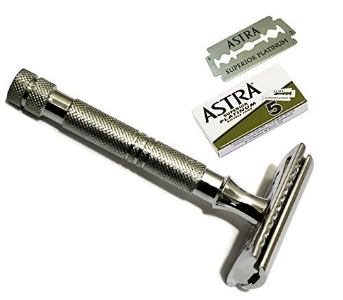 Classic Samurai CS203 Classic Samurai Slim Long Handled Safety Razor with 5 ASTRA Double Edge Razor Blades