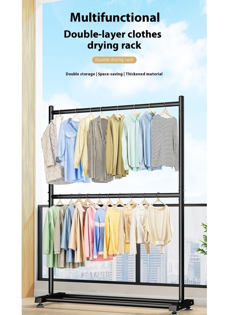 SISGL Double Rod Clothing Garment Rack Double Level Clothing Rack Clothes Rack Large Load Capacity Metal Clothing Rack Heavy-Duty Garment Hanger With Shoe Shelf & Anti-Slip Corner Adjustable Feet For Bedroom Hanging Clothes - Image 2