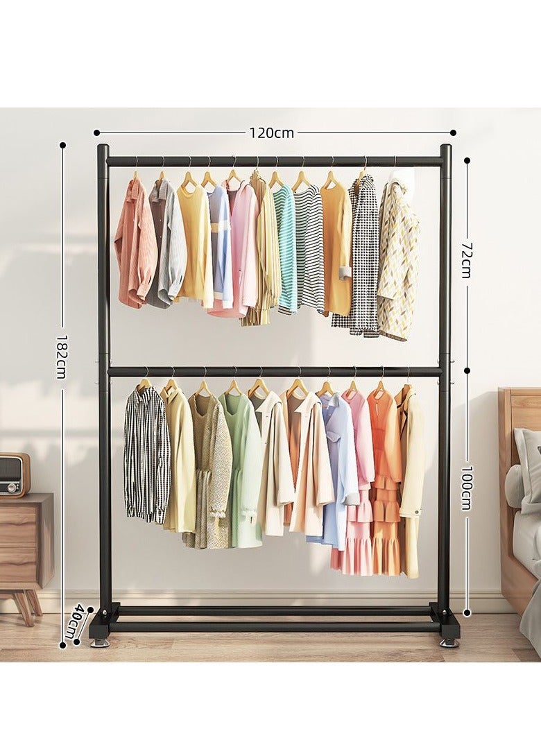 SISGL Double Rod Clothing Garment Rack Double Level Clothing Rack Clothes Rack Large Load Capacity Metal Clothing Rack Heavy-Duty Garment Hanger With Shoe Shelf & Anti-Slip Corner Adjustable Feet For Bedroom Hanging Clothes - Image 4