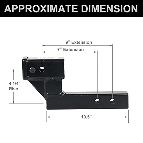 REYSUN 864121 Trailer Hitch Riser with 2.25 inch Rise/Drop for 2 inch Receiver Hitch Extension, Solid Shank, Hitch Pin Kit Included - Image 4