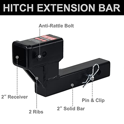 REYSUN 864121 Trailer Hitch Riser with 2.25 inch Rise/Drop for 2 inch Receiver Hitch Extension, Solid Shank, Hitch Pin Kit Included - Image 5