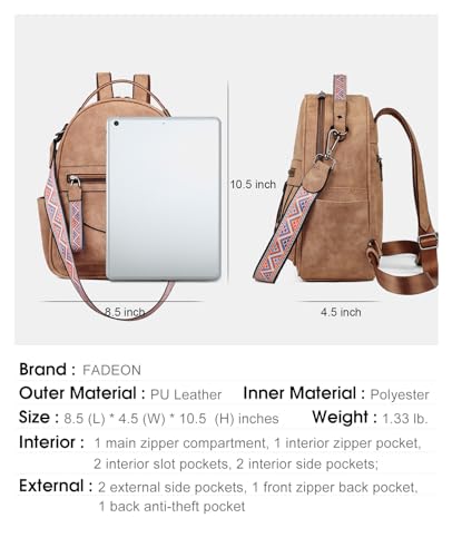 FADEON Mini Backpack Purse for Women, Designer Leather Cute Roomly Small Backpacks, Ladies Shoulder Backpack Fashion Handbag - Image 3
