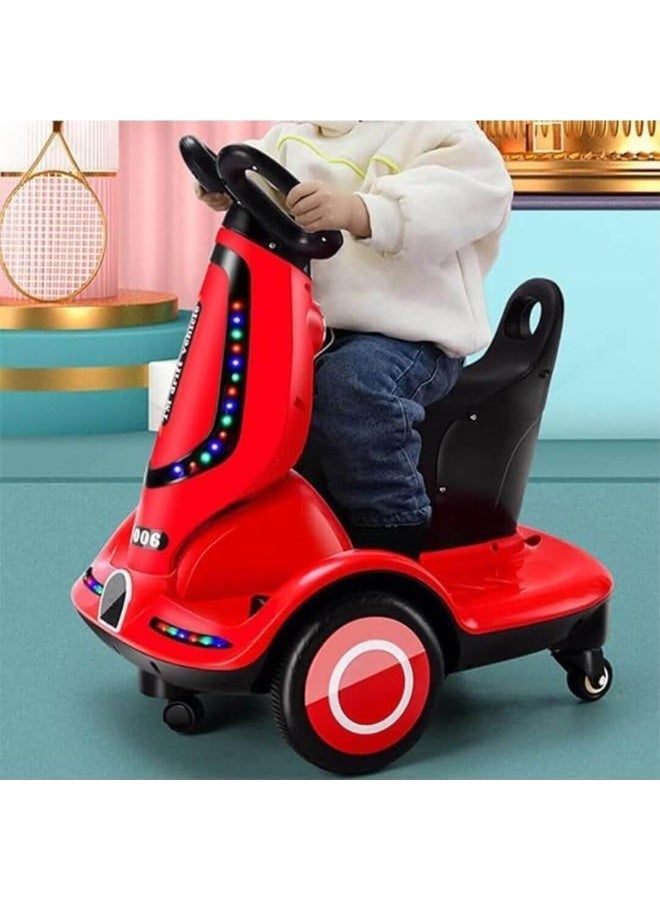 سكوتر كهربائي للأطفال 4 عجلات بدوران 360 درجة وأضواء LED – ريموت تحكم و بطارية قابلة للشحن 6 فولت – لون أحمر - Image 4