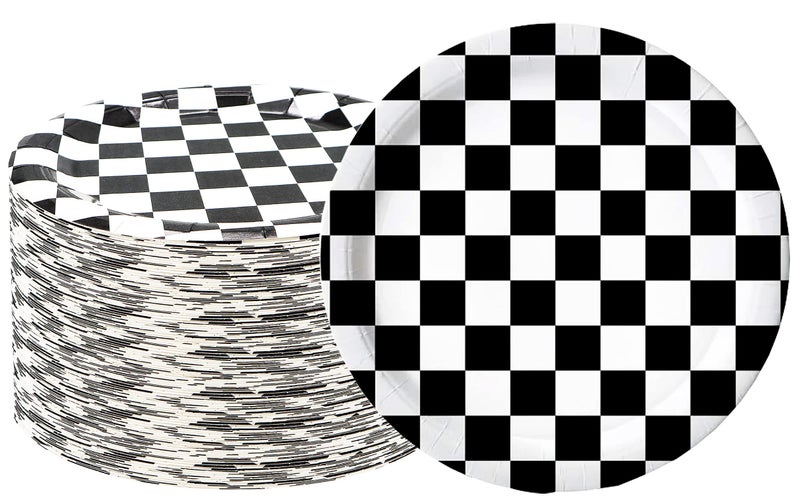 HSPAIDYP 40 Pcs Black  White Checkered Party Supplies  Racing Themed Paper Plates 7 Dessert Plates for Kids Sports Themed Race Car Birthday Party Decorations