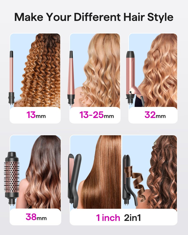 Wavytalk 5 in 1 Curling Iron Set with Thermal Brush and 4 Interchangeable Ceramic Curling Wands (0.5'-1.25'), Instant Heat Up Hair Curling Iron, Rose Gold - Image 2