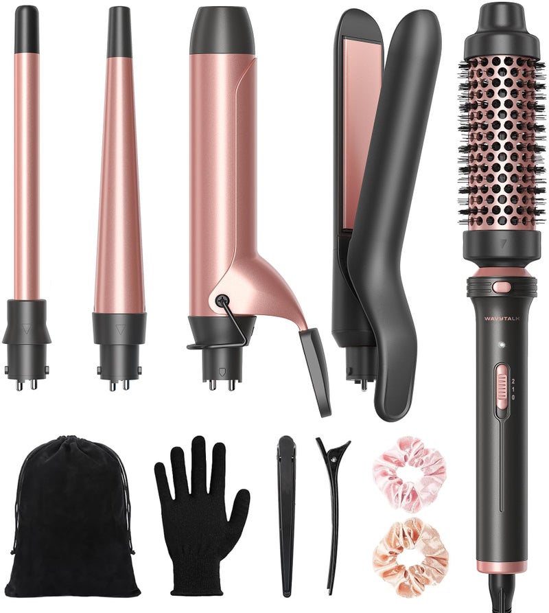 Wavytalk 5 in 1 Curling Iron Set with Thermal Brush and 4 Interchangeable Ceramic Curling Wands (0.5'-1.25'), Instant Heat Up Hair Curling Iron, Rose Gold - Image 1