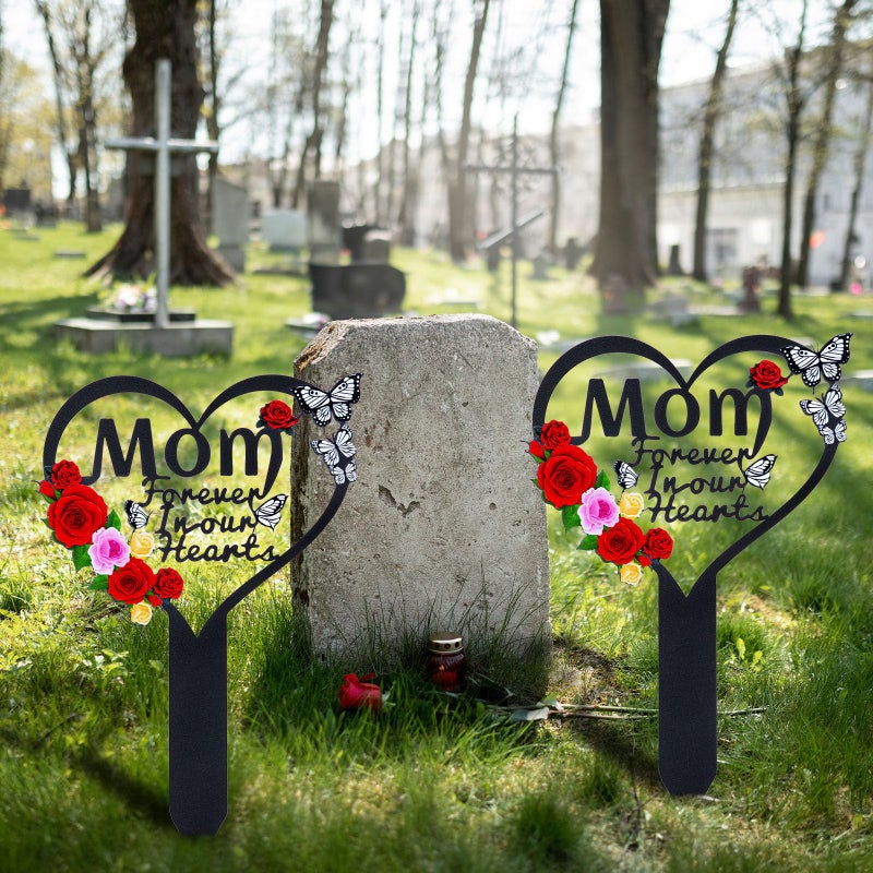 JMZYJZH Cemetery Decorations for Grave Mom, Grave Decorations for Cemetery, Memorial Heart Graves Markers for Outdoors - Image 2