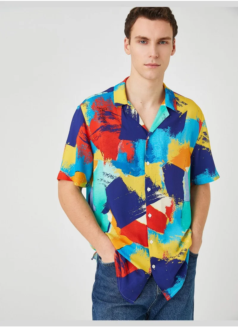 كوتون Short Sleeve Shirt Turndown Collar Psychedelic Printed Detailed