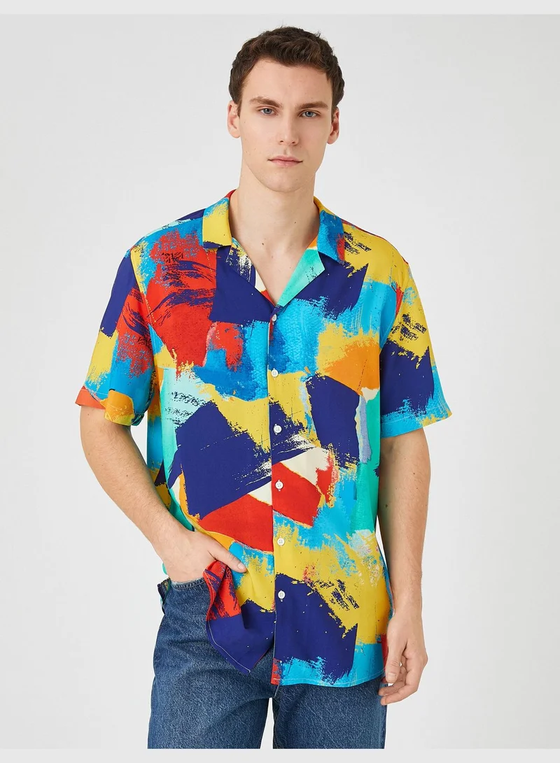 كوتون Short Sleeve Shirt Turndown Collar Psychedelic Printed Detailed