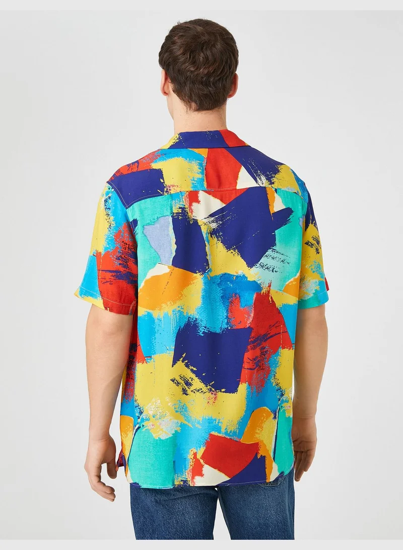 كوتون Short Sleeve Shirt Turndown Collar Psychedelic Printed Detailed