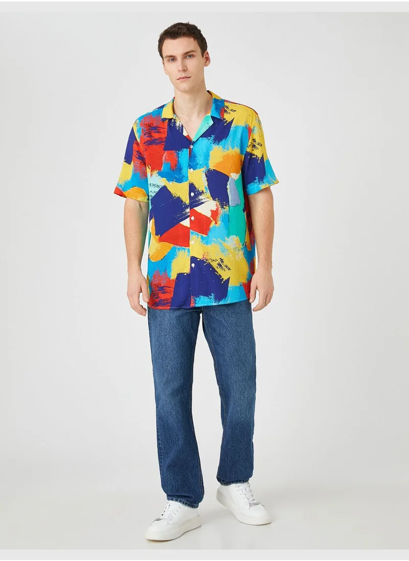 كوتون Short Sleeve Shirt Turndown Collar Psychedelic Printed Detailed