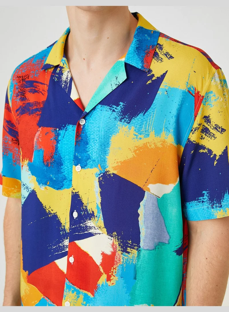 كوتون Short Sleeve Shirt Turndown Collar Psychedelic Printed Detailed