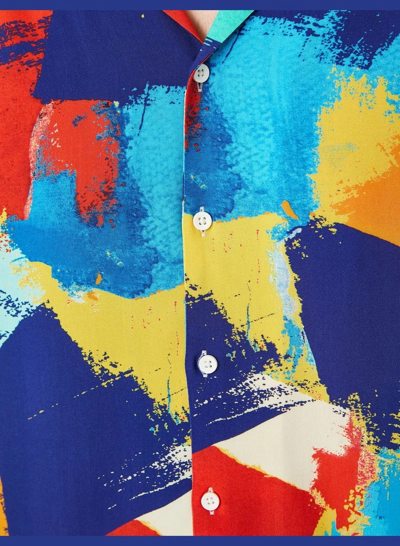 كوتون Short Sleeve Shirt Turndown Collar Psychedelic Printed Detailed