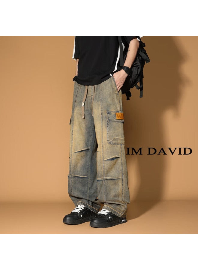 I'm David American-style Large Size Workwear Jeans For Men, Summer Thin Loose Straight Wide-leg Casual Tapered Long Pants - Image 1