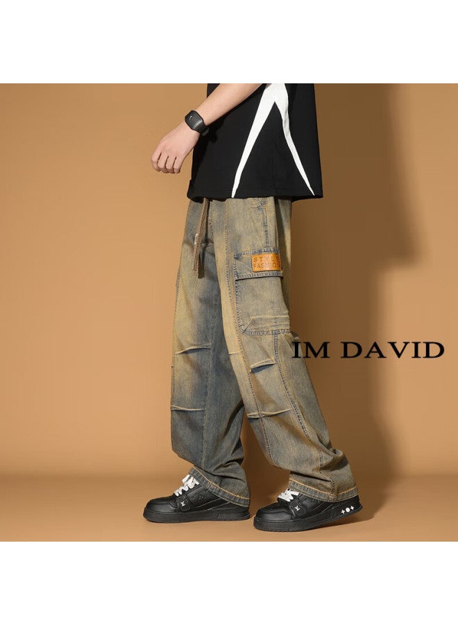 I'm David American-style Large Size Workwear Jeans For Men, Summer Thin Loose Straight Wide-leg Casual Tapered Long Pants - Image 3