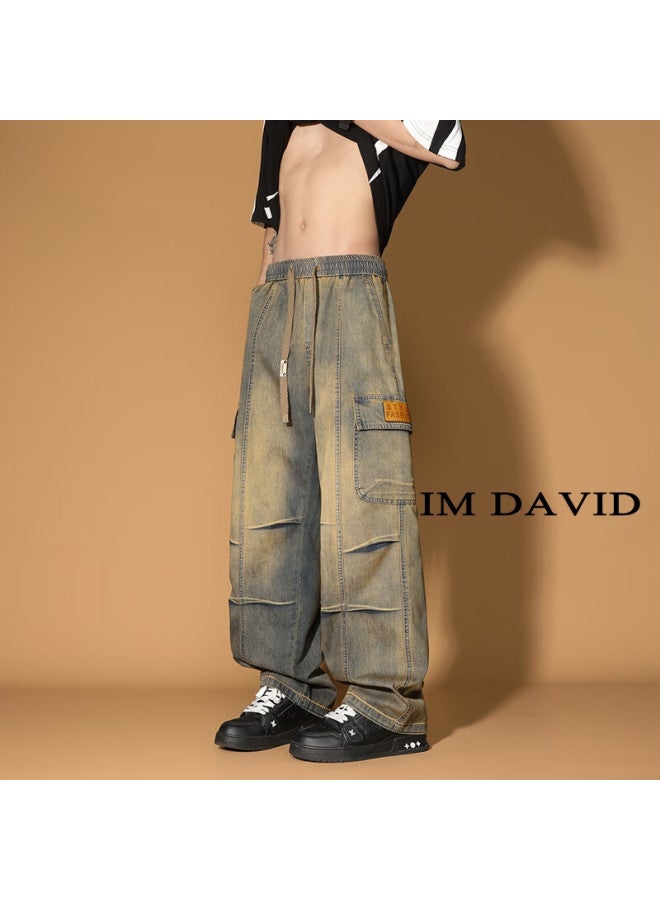 I'm David American-style Large Size Workwear Jeans For Men, Summer Thin Loose Straight Wide-leg Casual Tapered Long Pants - Image 2
