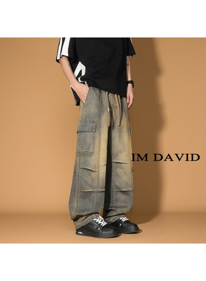 I'm David American-style Large Size Workwear Jeans For Men, Summer Thin Loose Straight Wide-leg Casual Tapered Long Pants - Image 4