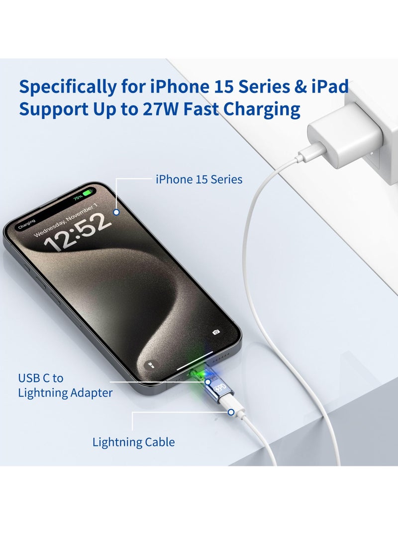 Generic - USB C to Lightning Adapter PD Fast Charging and Data Transfer Compatible with iPhone 15 Pro Max iPad Pro Air Type C Converter Data Transfer and 27W PD Fast Charging for iPad 10 Mini 6 Not Audio OTG - Image 1