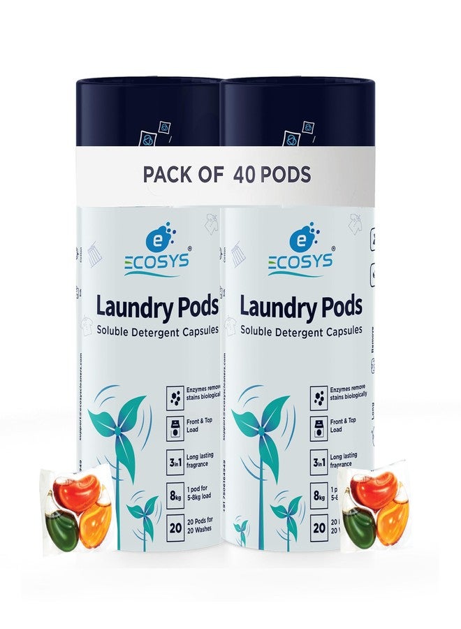 Ecosys 3-in-1 Dissolvable Magic Laundry Pods for 40 washes:Bioenzymes Infused,Tough Stain Fighter for Top & Front Load with Floral Aroma,1 Pod = 1 Wash for 5-7kg - Image 1