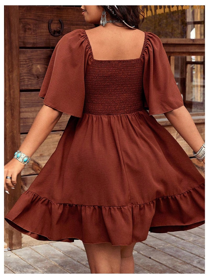 Verdusa Women's Plus Size Western Boho Floral Dress Cowgirl Country Concert Vacation Outfits Flowy Summer Dresses Brown X-Large Plus - Image 2