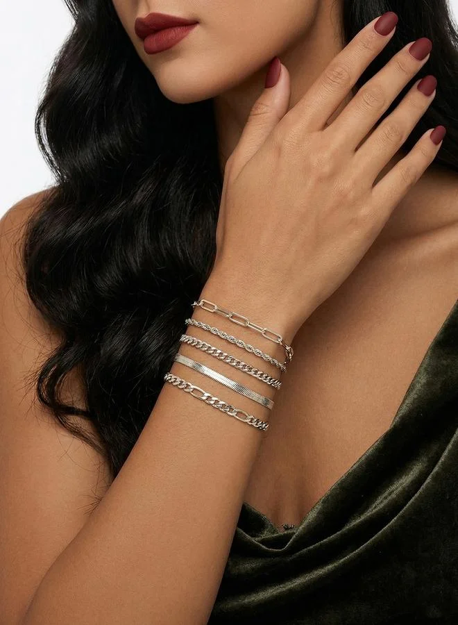 Take Two Pack of 5 - Silver Tone Link Bracelets