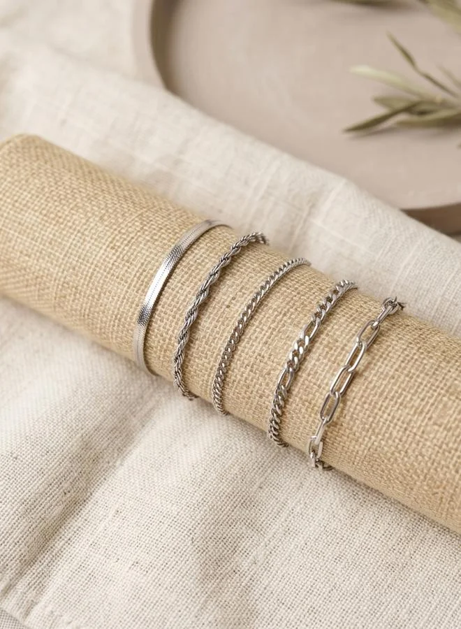 Take Two Pack of 5 - Silver Tone Link Bracelets
