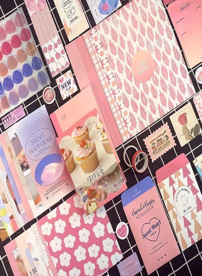 MGNLR Paper Vintage Aesthetic Scrapbook Kit(346Pcs) Scrapbooking Supplies Kit with Bullet Junk Journal,Stationery,A6 Grid Notebook Journaling Gift for Girl (Pink Scrapbook) - Image 3