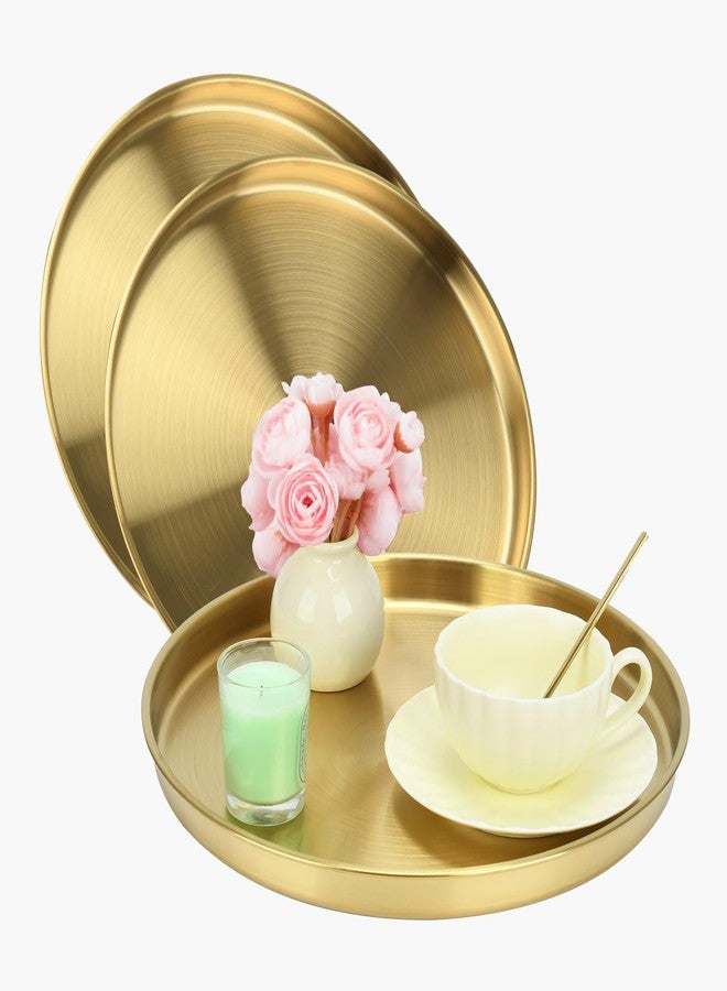 Zalaxt 3 Pcs 12 Inch Round Golden Serving Tray, Stainless Steel, Circle Gold Plate, Coffee Table Decor, Vanity Tray, Circle Decorative Plate for Wedding Gift - Image 1