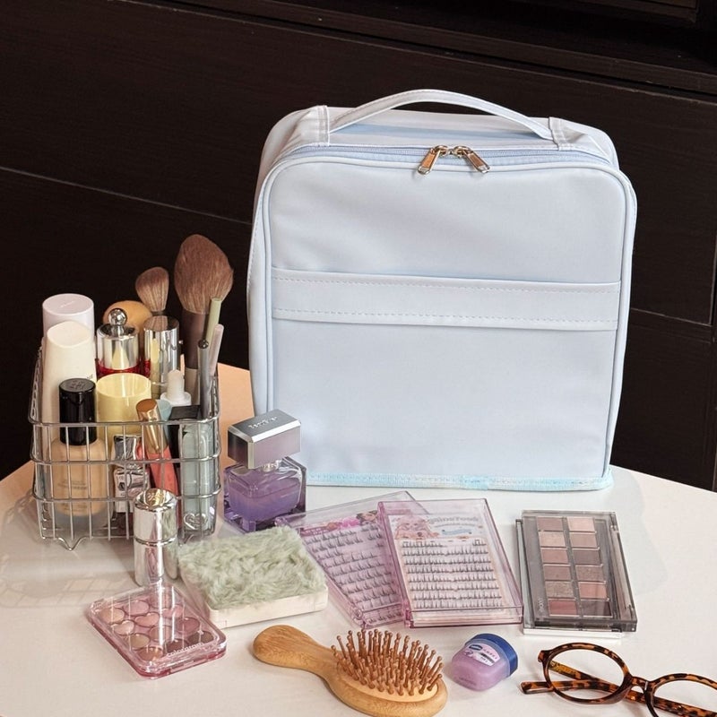 Vertical Cosmetic Bag with Mirror, Large Capacity for Travel - Image 2