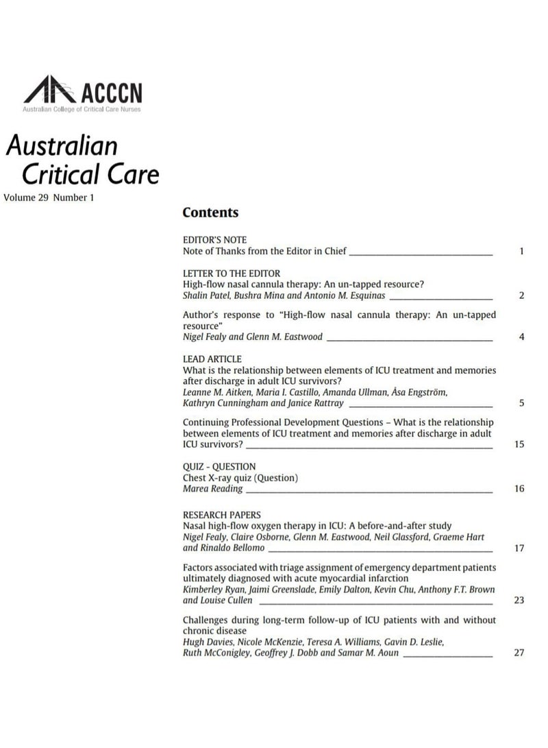 Australian Critical Care Official Journal of the Australian College of Critical Care Nurses Ltd - Image 2