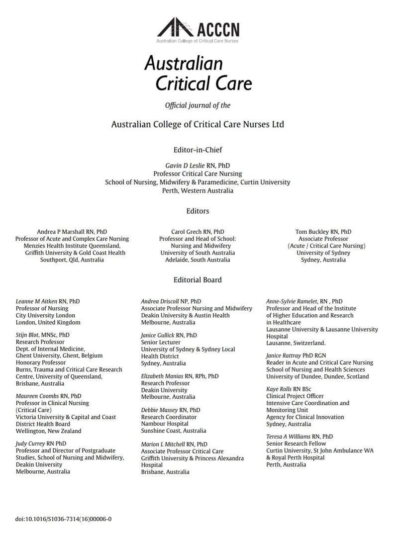 Australian Critical Care Official Journal of the Australian College of Critical Care Nurses Ltd - Image 3
