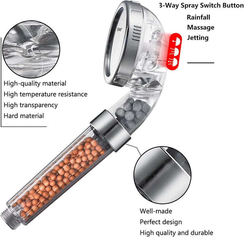 NOSAME Shower Head, Filter Filtration High Pressure Water Saving 3 Mode Function Spray Handheld Showerheads for Dry Skin & Hair - Image 3
