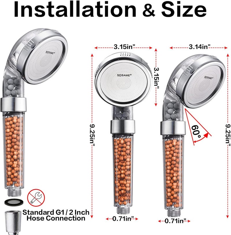 NOSAME Shower Head, Filter Filtration High Pressure Water Saving 3 Mode Function Spray Handheld Showerheads for Dry Skin & Hair - Image 5