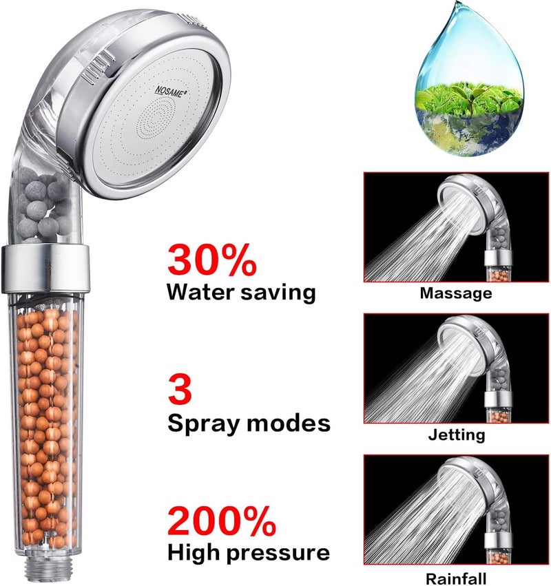 NOSAME Shower Head, Filter Filtration High Pressure Water Saving 3 Mode Function Spray Handheld Showerheads for Dry Skin & Hair - Image 2