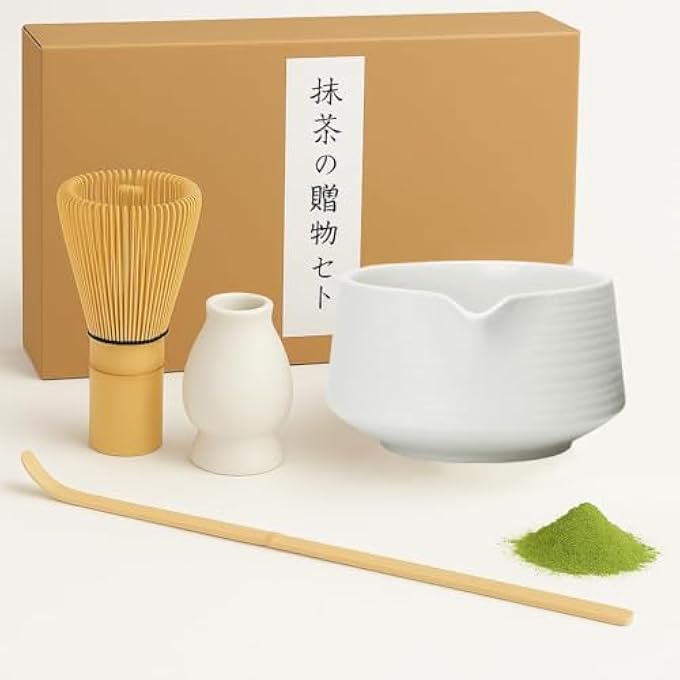 PINKE 4Pcs Matcha Making Set With Whisk And Bowl Matcha Spoon Whisk Holder Reusable Matcha Kit For Traditional Japanese Tea Ceremony Ideal For Beginners Tea Lovers And Tea Masters White - Image 1