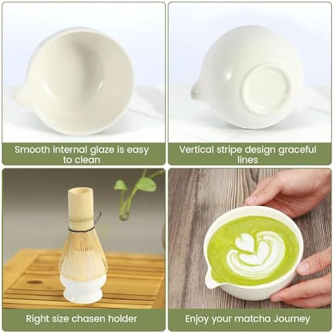PINKE 4Pcs Matcha Making Set With Whisk And Bowl Matcha Spoon Whisk Holder Reusable Matcha Kit For Traditional Japanese Tea Ceremony Ideal For Beginners Tea Lovers And Tea Masters White - Image 5