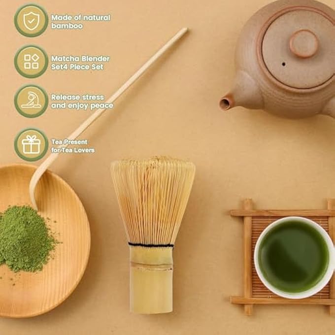 PINKE 4Pcs Matcha Making Set With Whisk And Bowl Matcha Spoon Whisk Holder Reusable Matcha Kit For Traditional Japanese Tea Ceremony Ideal For Beginners Tea Lovers And Tea Masters White - Image 4