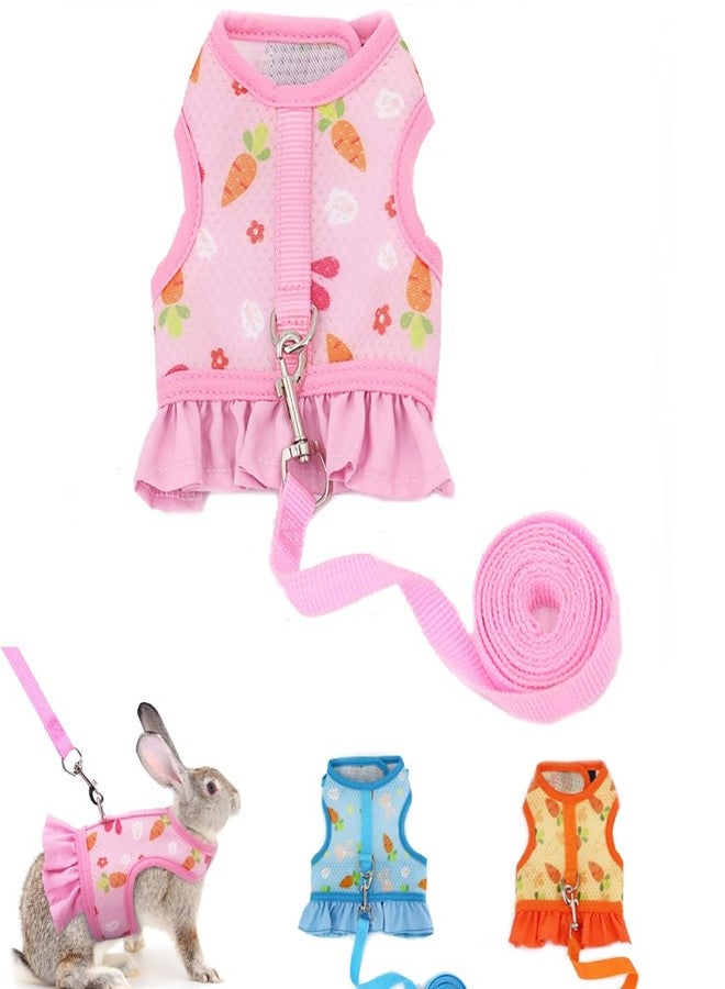 Weimostar Rabbit Harness and Leash Set, Bunny Vest Guinea Pig Clothes Ferret Rats Hamster Escape-Proof Soft Mesh Cute Carrot Pattern for Chinchilla Small Animals Pet Kitten Puppy Pink M - Image 1