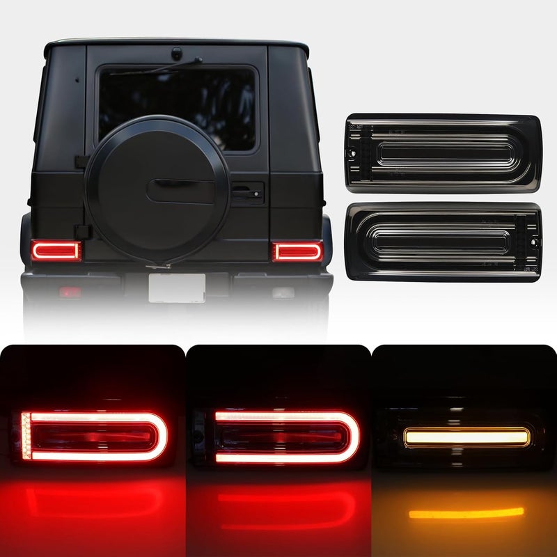 SHINEFIT LED Tail Lights Replacement for G Wagon W463 G500 G550 G55 G63 G65 AMG (1999-2018) - Sequential Dynamic Amber Turn Signal Red Taillight - Image 1
