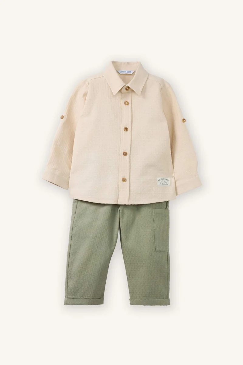 ديفاكتو Baby Boy Muslin Shirt and Pants 2 Piece Set