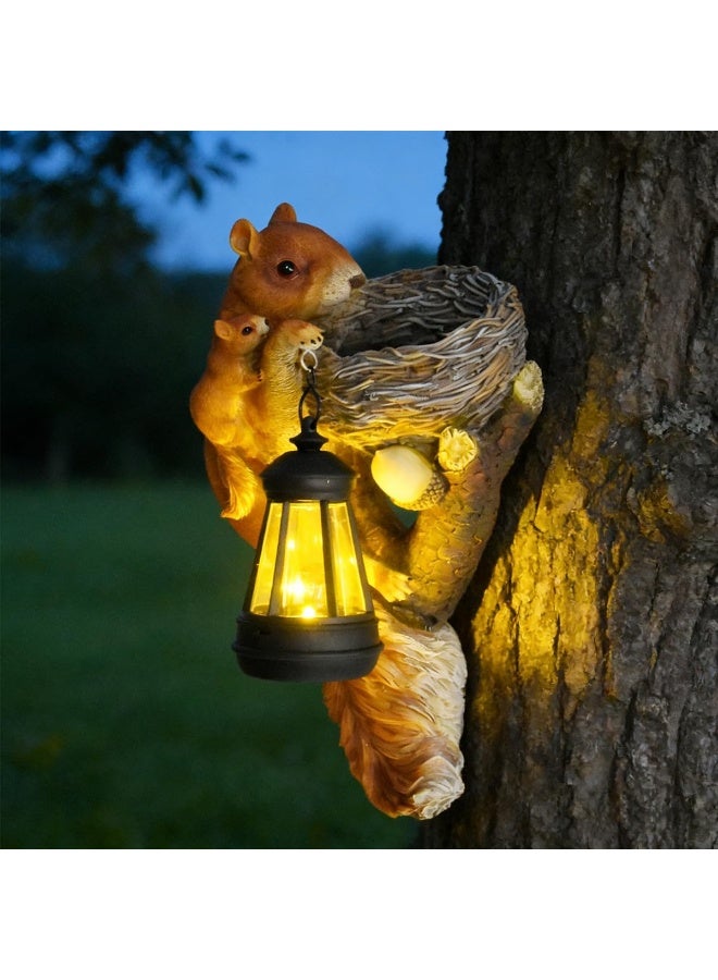 Solar Squirrel Garden Statue with LED Lantern, Resin Outdoor Garden Decoration, Solar Powered Tree Trunk Ornament, Waterproof Lawn Patio Yard Decor, Garden Light, Housewarming Birthday Gift for Home Garden - Image 1