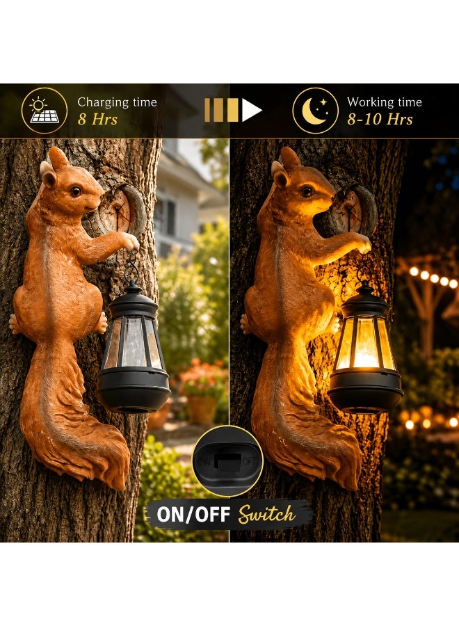 Solar Squirrel Garden Statue with LED Lantern, Resin Outdoor Garden Decoration, Solar Powered Tree Trunk Ornament, Waterproof Lawn Patio Yard Decor, Garden Light, Housewarming Birthday Gift for Home Garden - Image 2
