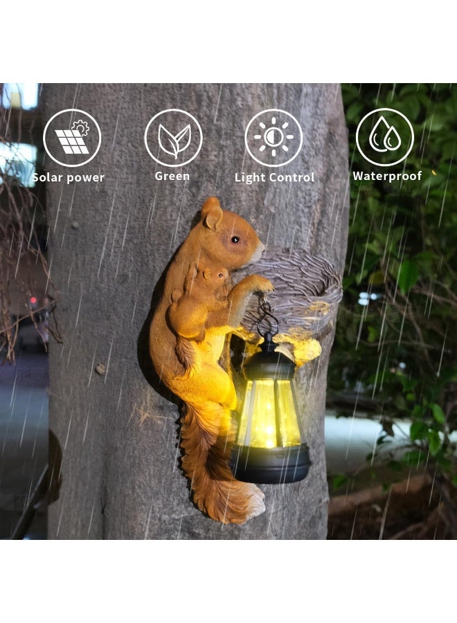 Solar Squirrel Garden Statue with LED Lantern, Resin Outdoor Garden Decoration, Solar Powered Tree Trunk Ornament, Waterproof Lawn Patio Yard Decor, Garden Light, Housewarming Birthday Gift for Home Garden - Image 3