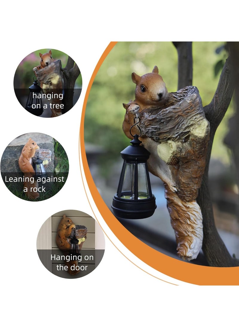 Solar Squirrel Garden Statue with LED Lantern, Resin Outdoor Garden Decoration, Solar Powered Tree Trunk Ornament, Waterproof Lawn Patio Yard Decor, Garden Light, Housewarming Birthday Gift for Home Garden - Image 4