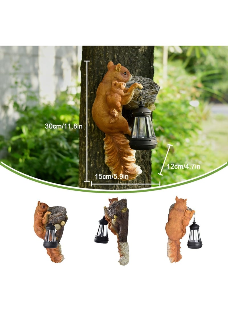 Solar Squirrel Garden Statue with LED Lantern, Resin Outdoor Garden Decoration, Solar Powered Tree Trunk Ornament, Waterproof Lawn Patio Yard Decor, Garden Light, Housewarming Birthday Gift for Home Garden - Image 5