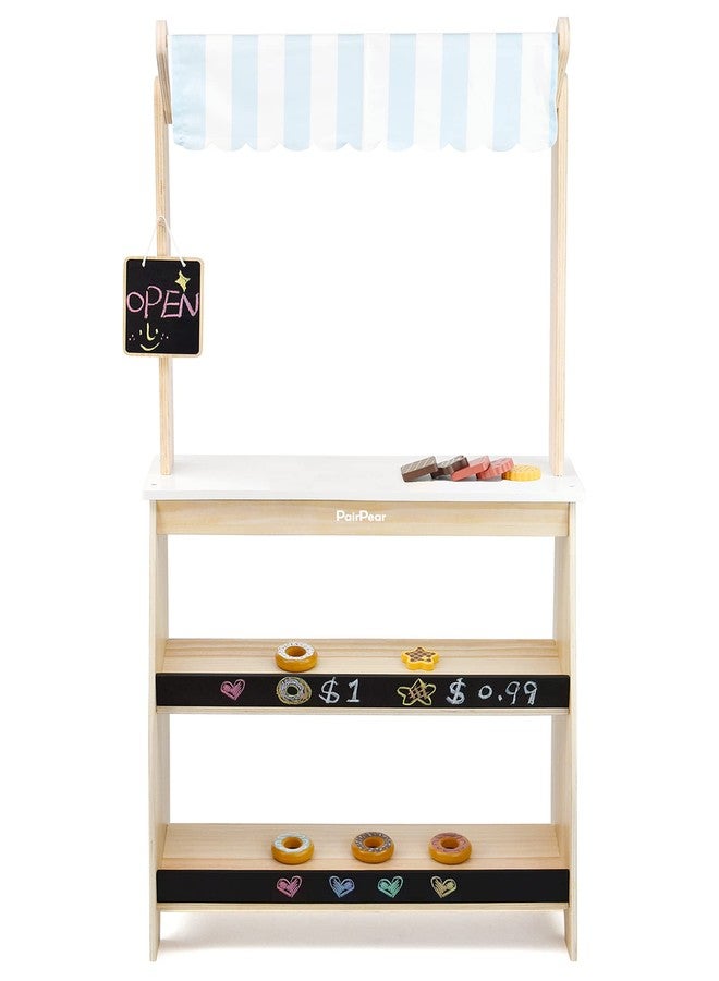 PairPear Grocery Store Pretend Play, Wooden Toys Lemonade Stand for Kids, Natural Style Market Stand Play Food Sets. - Image 1