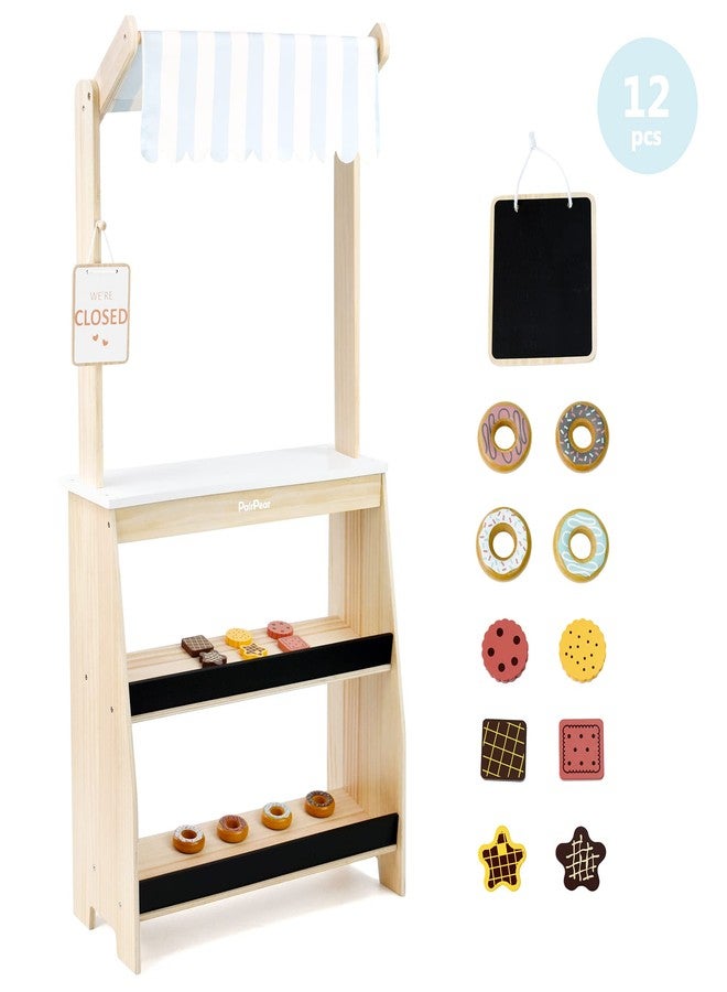 PairPear Grocery Store Pretend Play, Wooden Toys Lemonade Stand for Kids, Natural Style Market Stand Play Food Sets. - Image 2