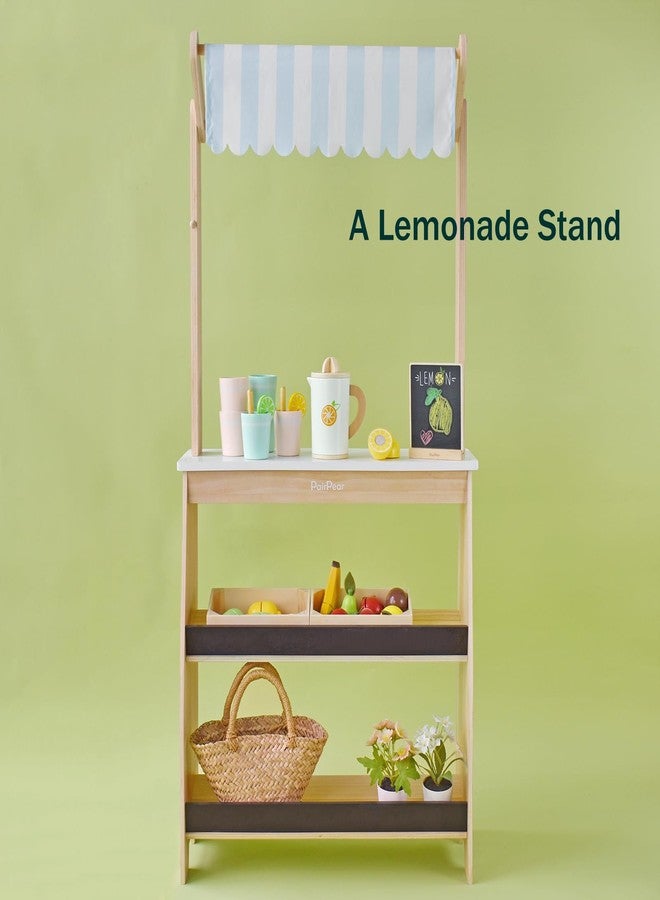 PairPear Grocery Store Pretend Play, Wooden Toys Lemonade Stand for Kids, Natural Style Market Stand Play Food Sets. - Image 5